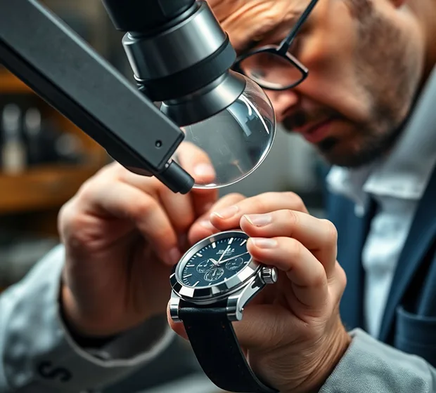 Expert authentication — certified watchmaker inspecting your watch